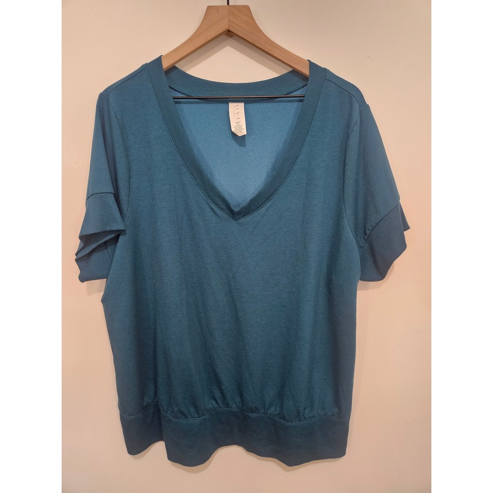 LIVI Lane Bryant 18/20 Teal V Neck Dolman Sleeve Top Plus Size Stretch Knit